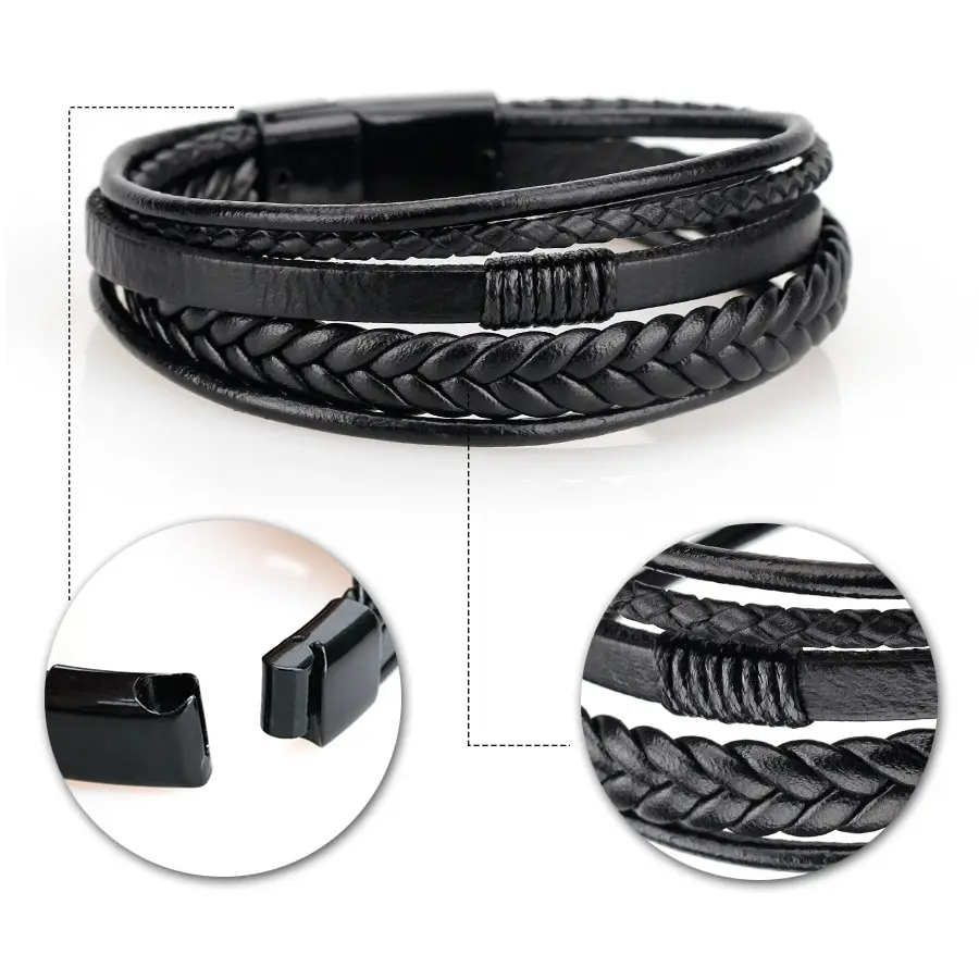 20cm Length Men Leather Rope Braided Bracelet Hot Sales Alloy Magnetic Buckle Bracelets Bangles Female Party Jewelry