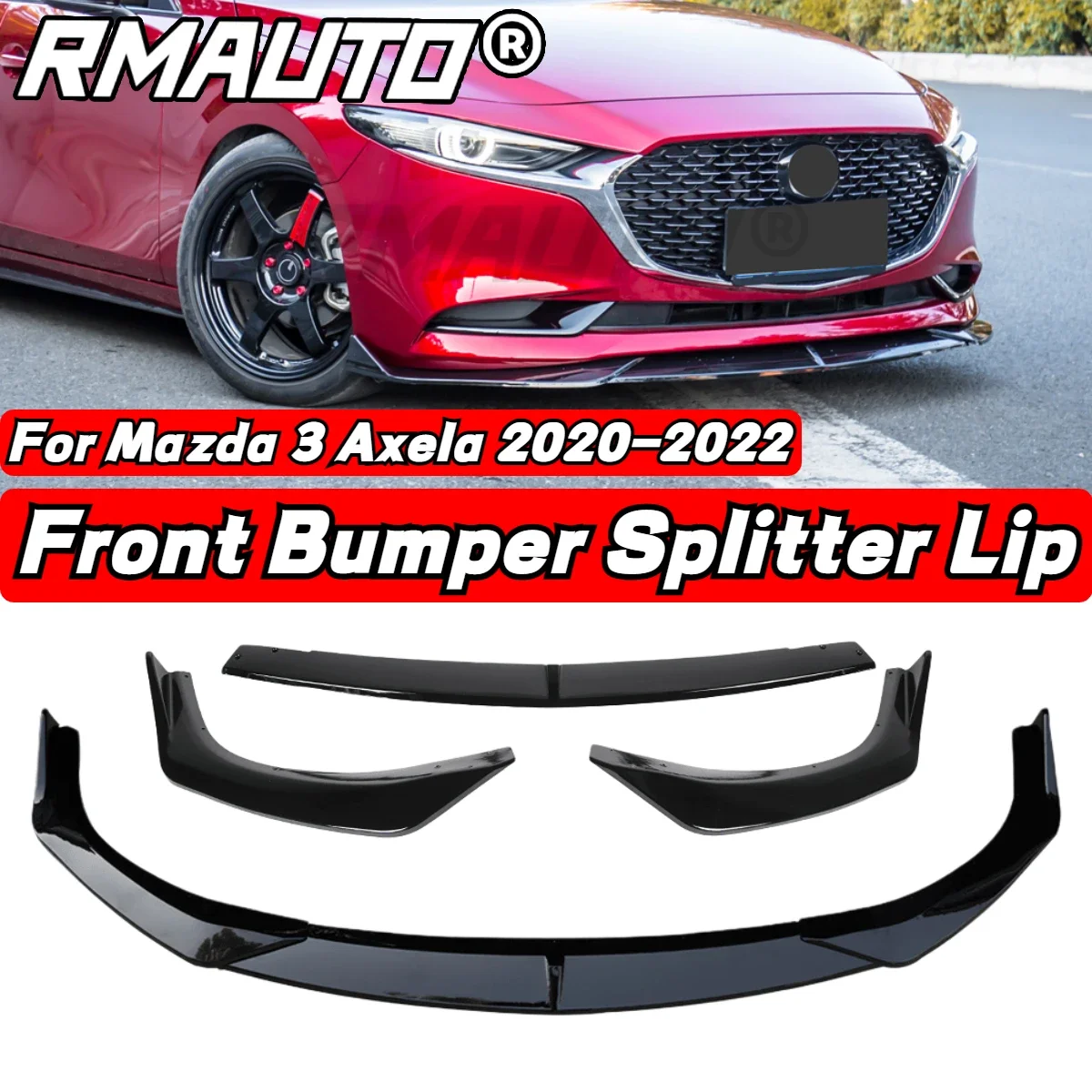 

3Pcs Carbon Fiber Car Front Bumper Splitter Lip Spoiler Diffuser Lip Apron Trim Body Kit For Mazda 3 Alexa 2020-2022 Accessories