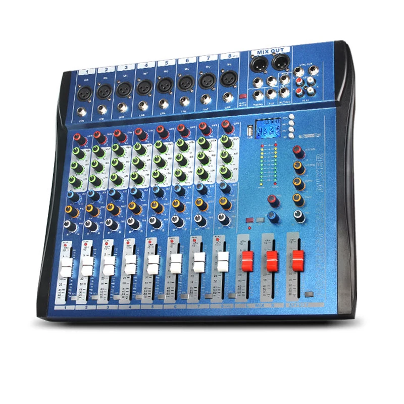 Blue 8-Channel Professional Audio Mixer Dj Stage Console Digital  Equipment with Fader Controller Computer Sound Card Interface