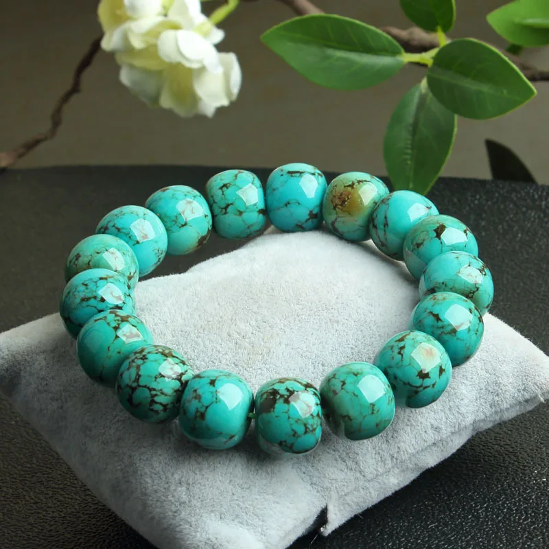 Natural Turquoise Bracelets Men Women Healing Gemstone Fine Jewelry Genuine Green Turquoise Stone Bracelet 108 Bead Mala Bangles