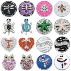 5pcs/lot New Snap Button Jewelry Crystal Owl Turtle Flower 18mm Metal Snap Buttons Snap Bracelets Bangles Snaps Jewelry Making