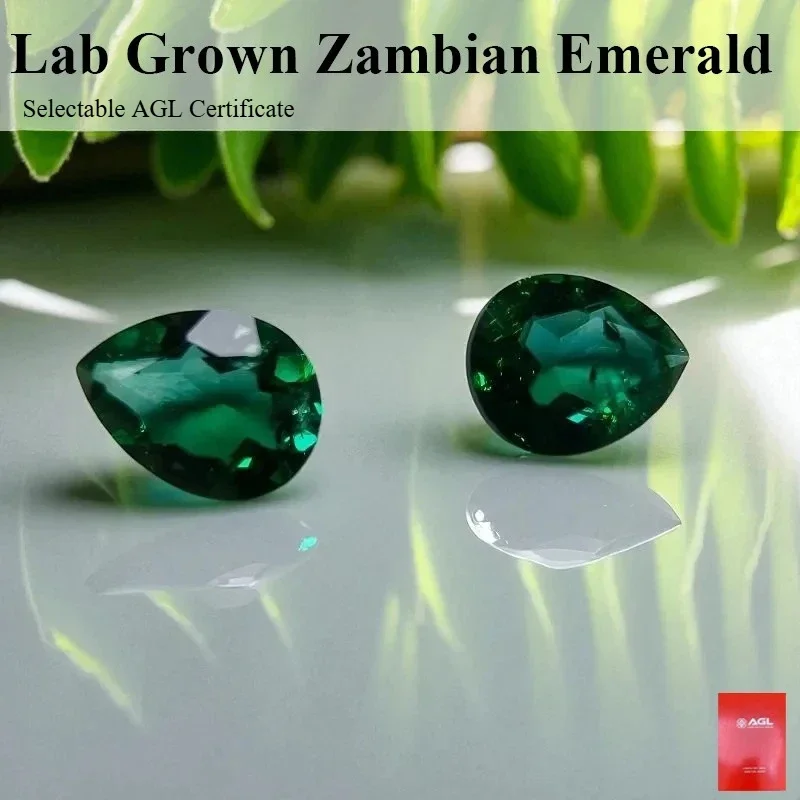 زمرد زامبيا المزروع في المختبر - حرارة مائية، قطع يدوي على شكل كمثرى، شهادة قابلة للاختيار لصنع المجوهرات #3