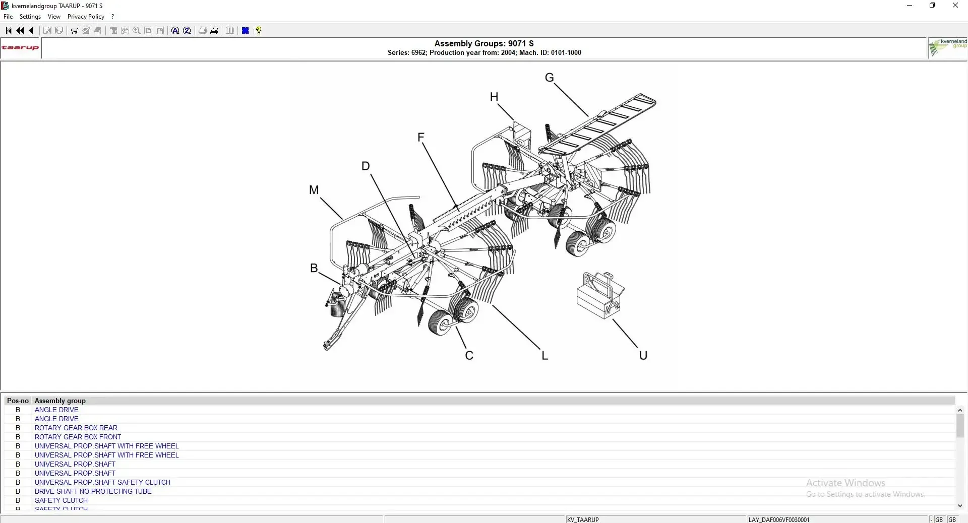 AutoDVD2 Kverneland TAARUP 03.2019 Agricultural Electronic Parts Catalog