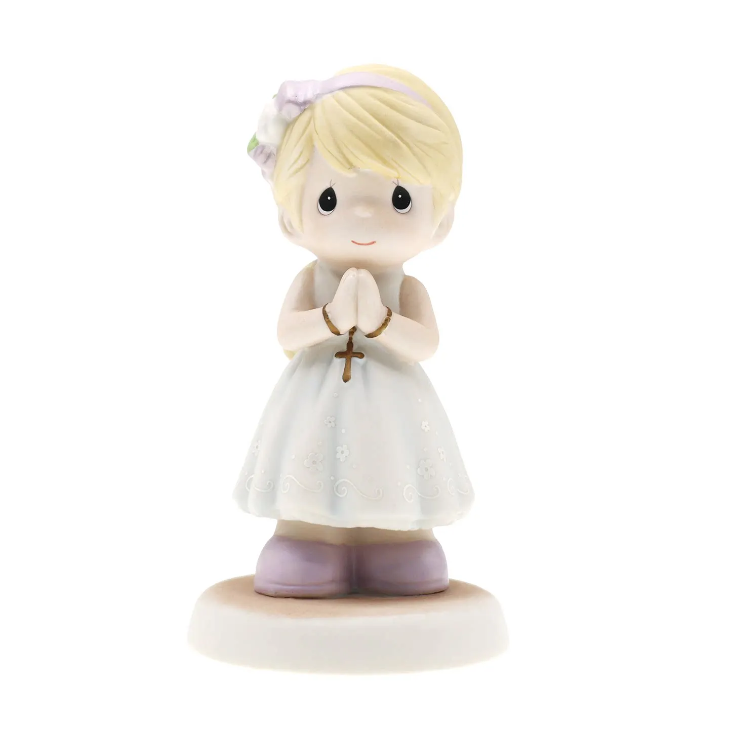Precious Moments Praying Girl with Cross Porcelain Figurine First Communion Religious Tabletop Decorative Ornament Baptism Gift