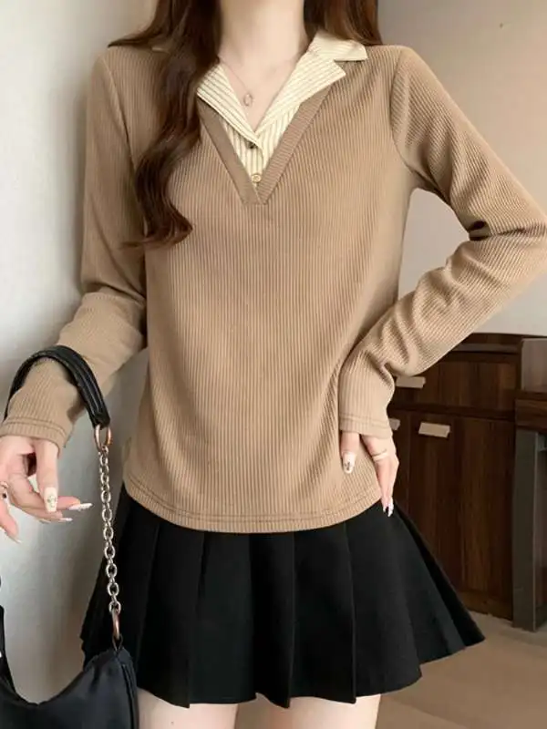 بلوزات ملابس للنساء في الخريف Urbana Estampada Divertida مخيط Fem Youthful Popluar شبه سحاب الخريف والشتاء #5