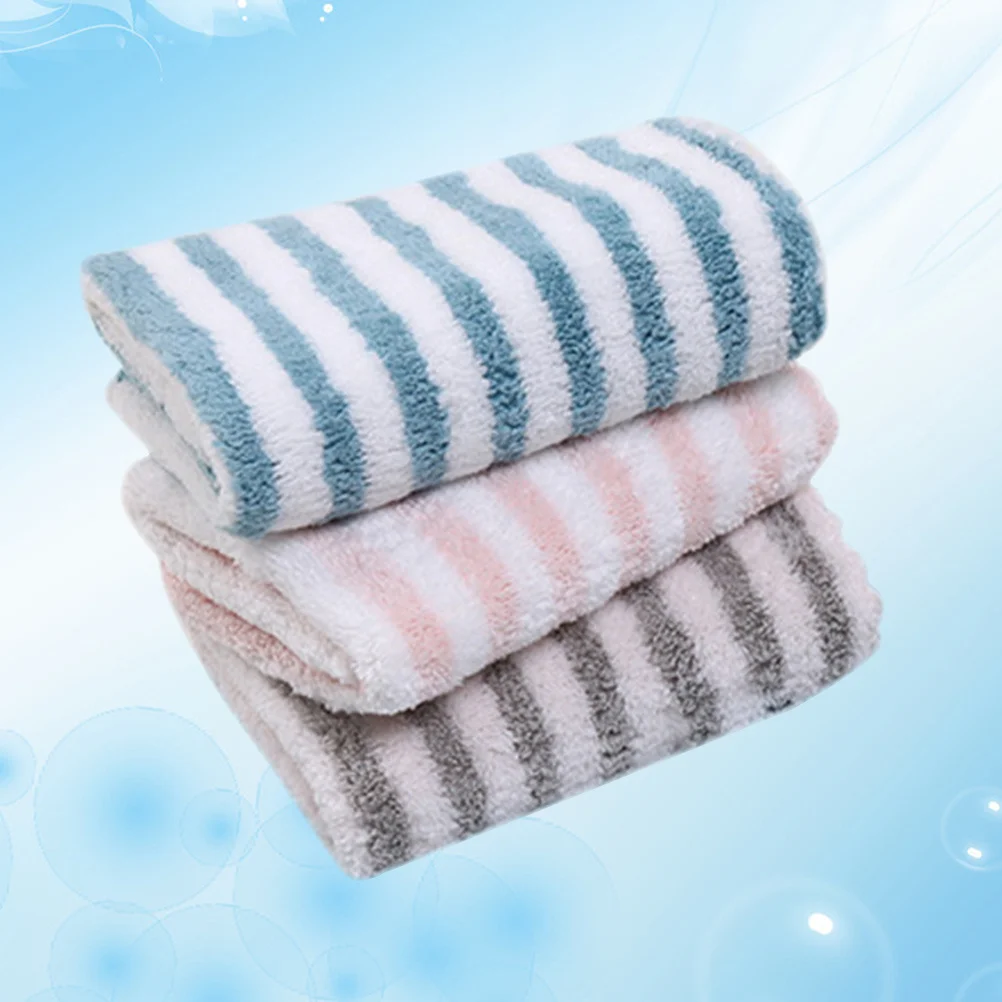 

3Pcs Striped Coral Fleece Wash Towels Kitchen Drying Cloth Lint Free Ultra Absorbent Cleaning Dish Towels Wash Towel