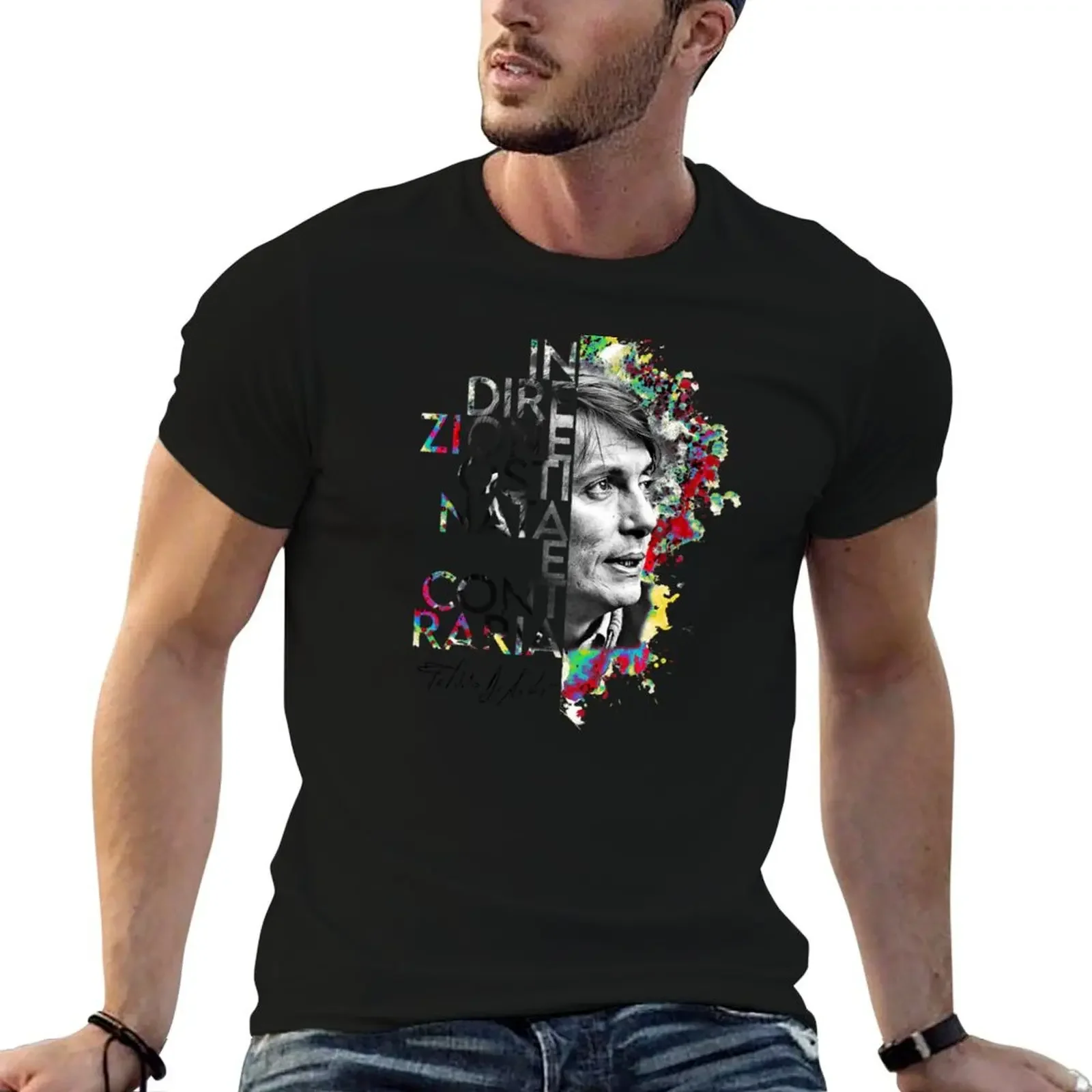 

Fabrizio De André - In Direzione Ostinata e Contraria: Illustrated T-Shirt blacks sports fans mens shirts graphic tee
