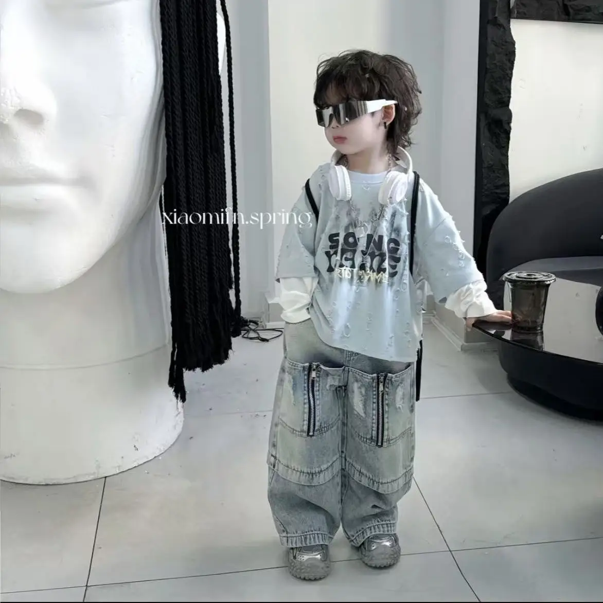 

Spring Autumn Baby Long Sleeve Boys Fake two T-shirts+ Jean Pants 2pcs Children Set Casual Sportswear Streetwear Handsome