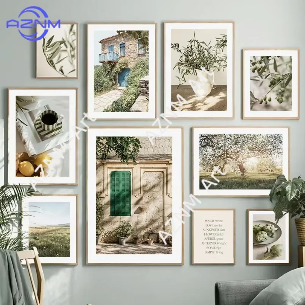 1pc Sunshine Olive Tree Branches Leaves Architecture Coffee Lemon Posters Prints Canvas Painting Nordic Wall Art Room Decor