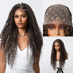 Kinky Curly Wave Lace Front Synthetic Wigs for Balck Women Brown Mixed Blonde Lace Hair Wig Heat Resistant for Daily Cosplay