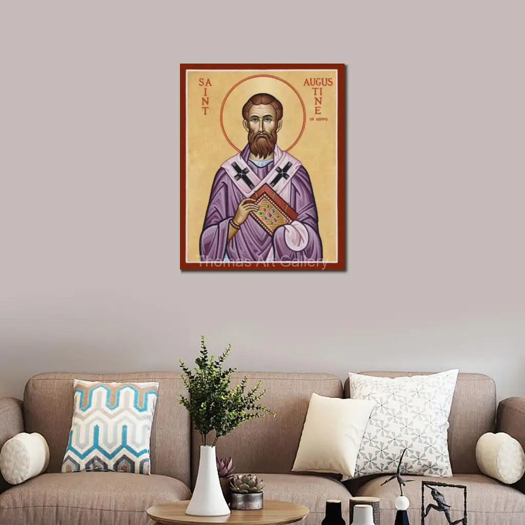 St Augustine of Hippo Church Father Icon HD Canvas Print Byzantine Art Catholic Orthodox Prayer Room Library Study Decor