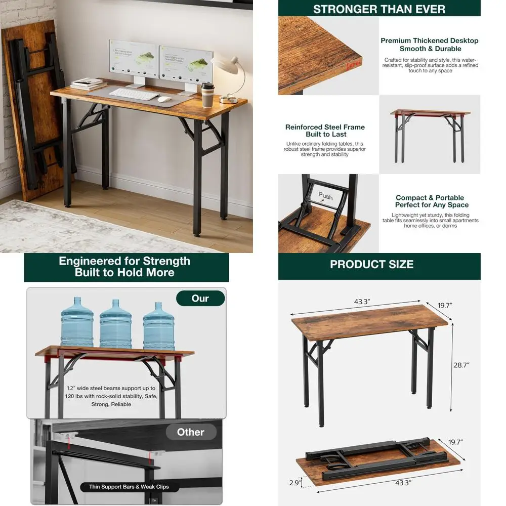 Escritorio plegable portátil para computadora portátil de 43,3 pulgadas: mesa plegable compacta y de configuración rápida para un fácil uso y almacenamiento