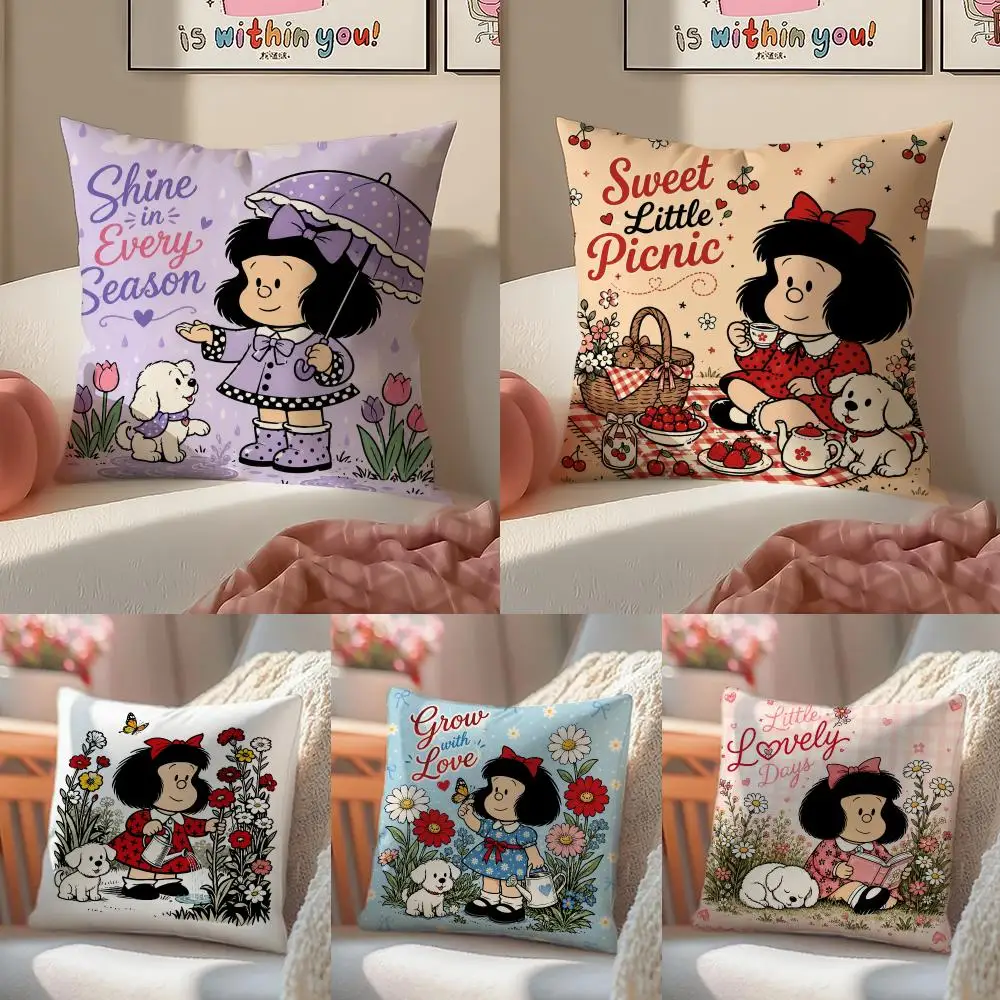 Quino Cartoon Girl M-Mafalda Cushion Cover Pattern Printed Pillowcase for Living Room Sofa Cushion Cover & Bedroom Decor