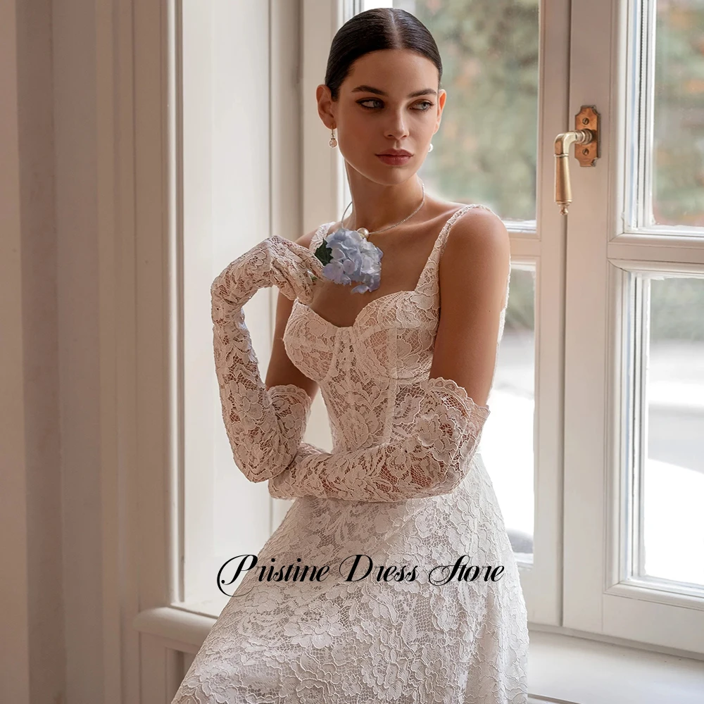 Bohemian Lace A-Line Wedding Dress Women Sweetheart Detachable Sleeves Bridal Gowns with Sweep Train Zipper Back Customized