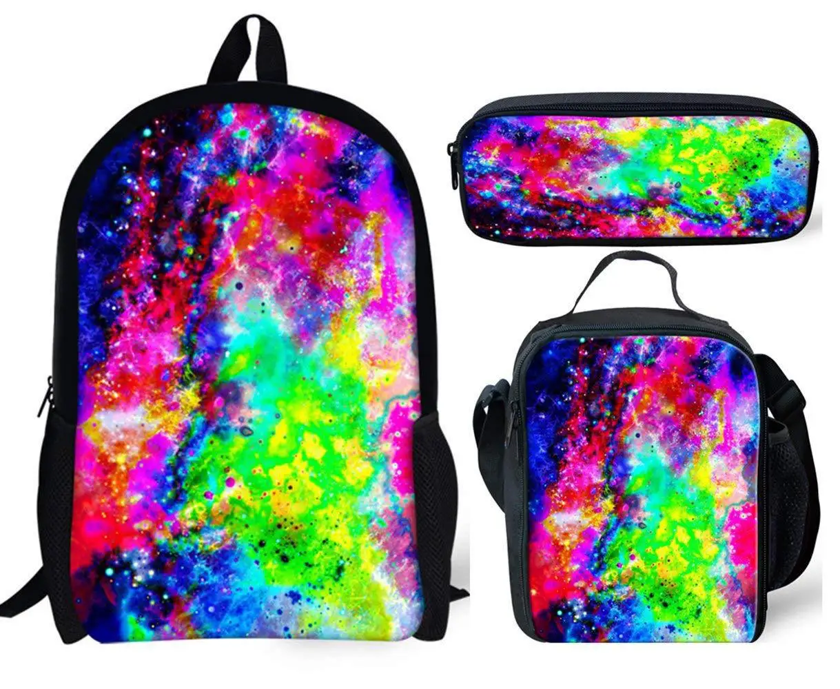 Moda popular novidade céu estrelado impressão 3d 3 pçs/set aluno sacos de escola portátil mochila almoço saco lápis caso