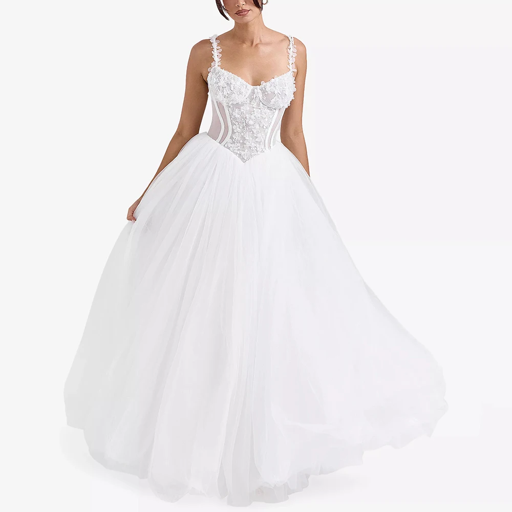 

Customized Square Collar White Modern Wedding Dress Sexy Backless Pleat Simple Bridemaid Party Dress Floor Length Bride Gown