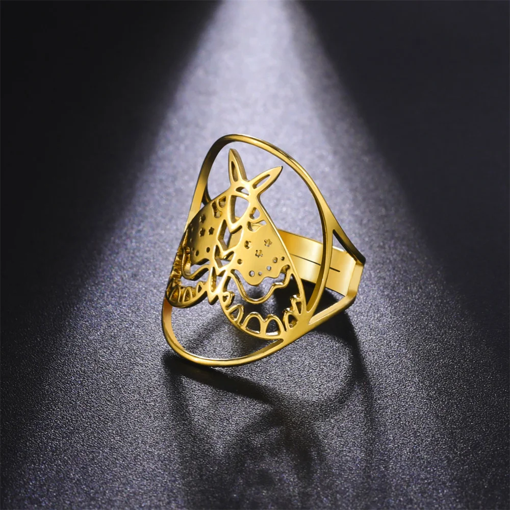 Hollow Luna Moth Open Rings for Women Stainless Steel Gold Color Witchy  Gothic Insects Adjustable Rings Jewelry Valentine's Day