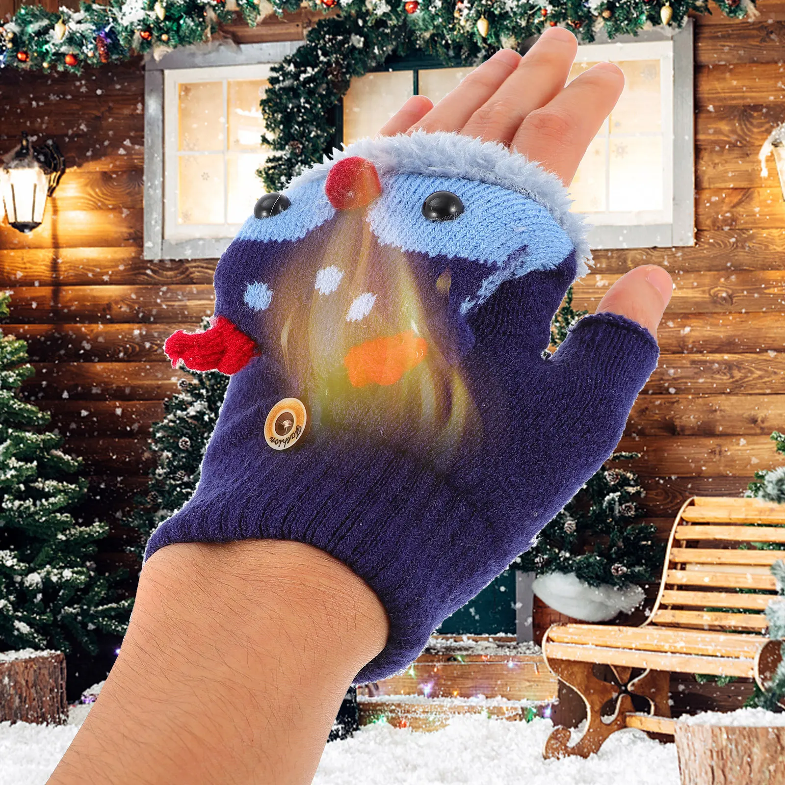 

1 пара зимних теплых перчаток, утолщенные, защищающие от холода, в рождественском мультяшном стиле, с откидным верхом, для использования на улице и в помещении, в подарок