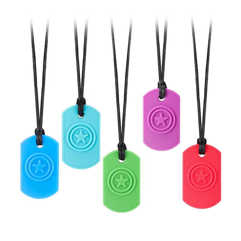 1 قطعة سيليكون عضاضة العلامة الحسية مضغ قلادة الطفل التمريض التسنين لعبة مجوهرات للأطفال العض مع التوحد