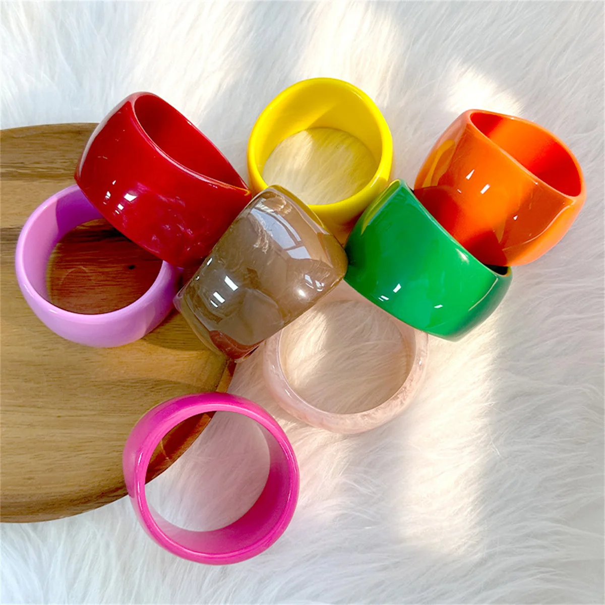 Big Wide Candy Colors Acrylic Resin Y2k Hip Hop Round Geometric Bracelet Bangle For Women Exaggerated Ins Bangles Jewelry