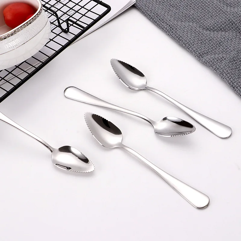 Stainless Steel Toothed-Edge Multi-Functional Utility Spoon Infant Weaning Purees, Fruit Scraping, Desserts & Beverage Stirring