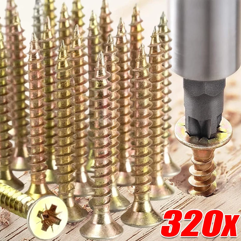 160/320 PCS Sekrup Logam Self Tapping Phillips Kepala Datar Countersunk Sekrup Drywall Kayu Sekrup Silang Pengikat Kit Beraneka Ragam
