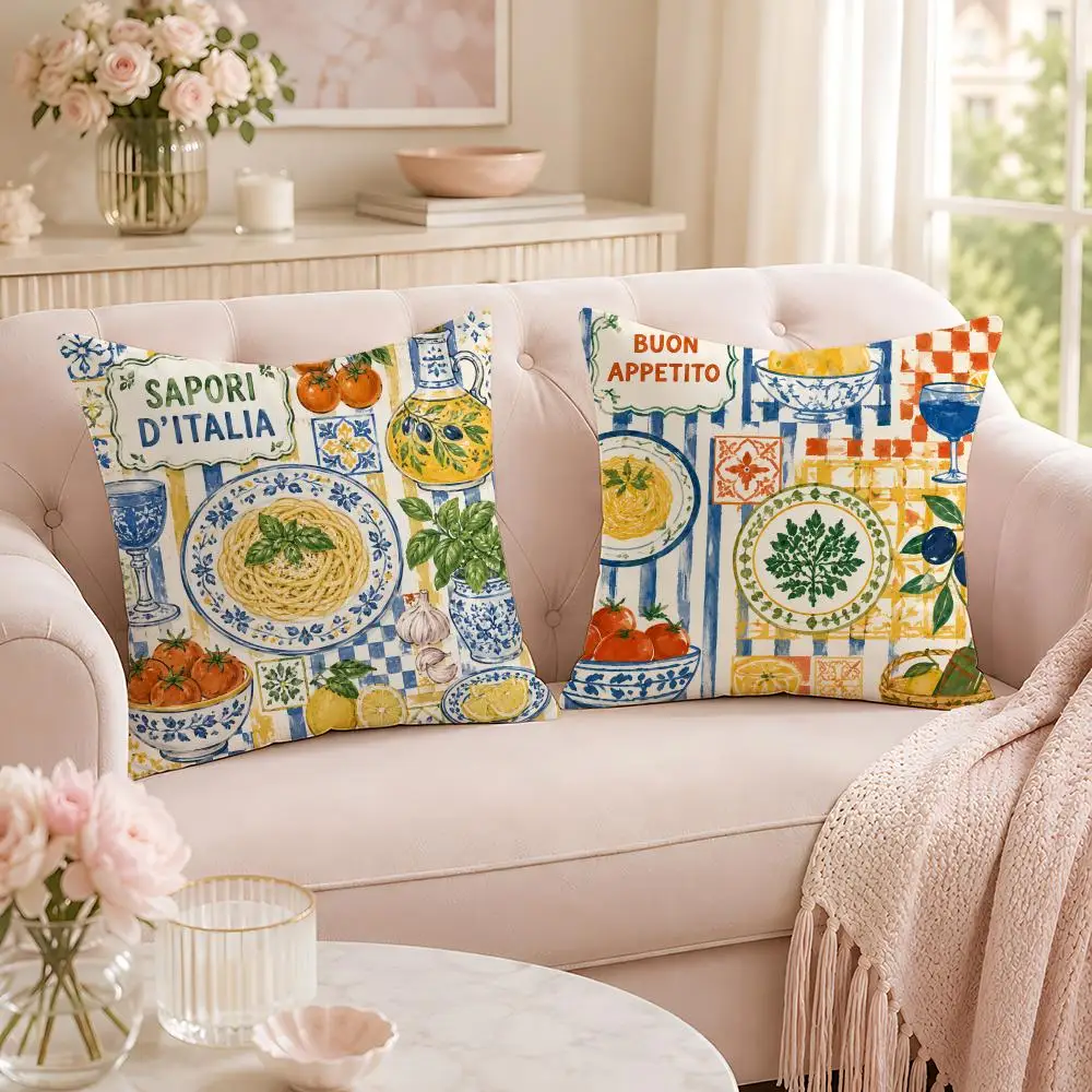 Mediterranean Pattern Cushion Cover Soft Short Plush Pillow Case Double Sided Print Washable Sofa Home Decor Gift