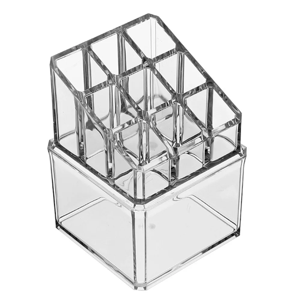 

1pc Clear Storage Box 9 Square Cases Acrylic Lipstick Holder Transparent Container Organize Makeup Keep Tidy Durable