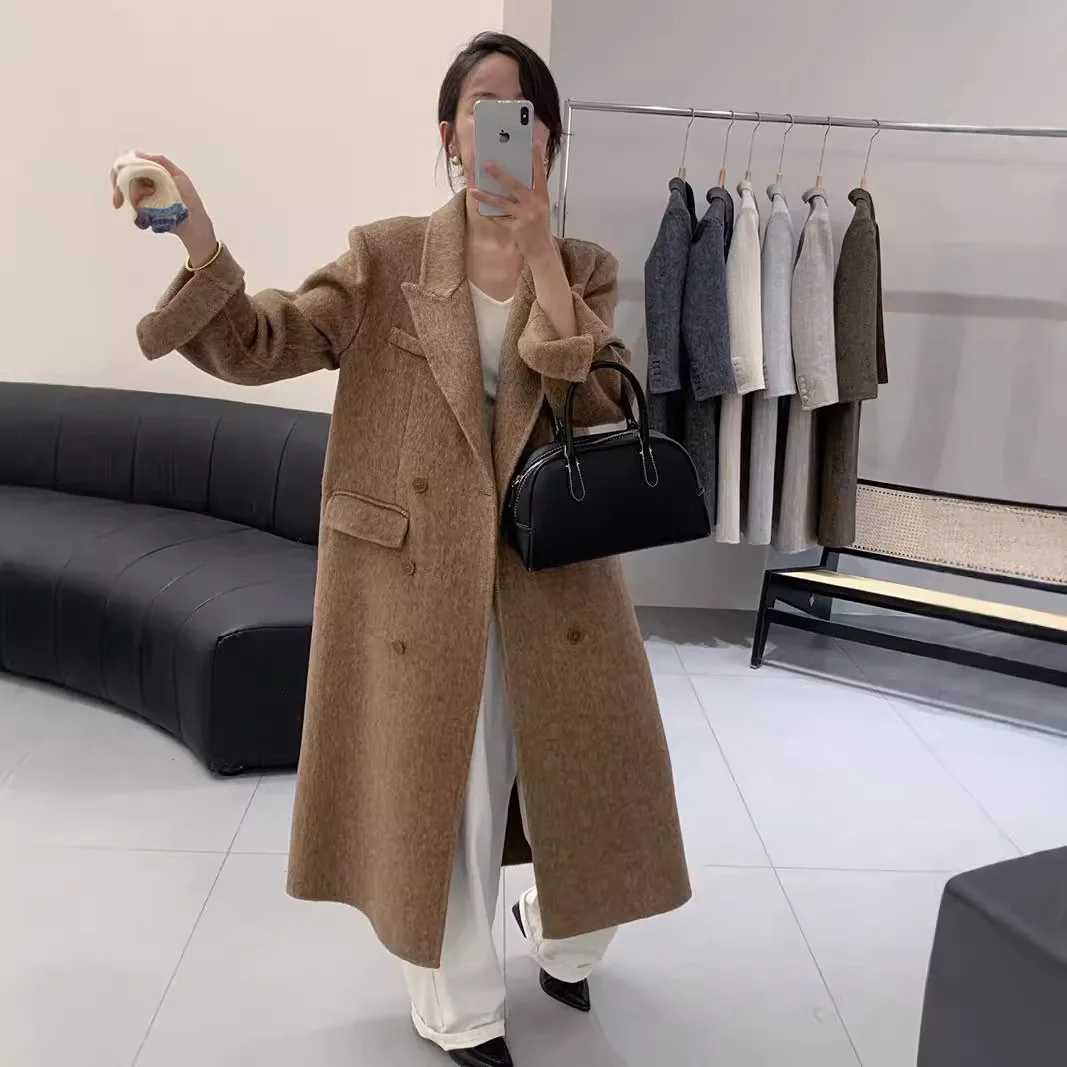 

SuperAen 2025 осень и зима новое свободное элегантное шерстяное пальто для женщин простое однотонное винтажное повседневное пальто