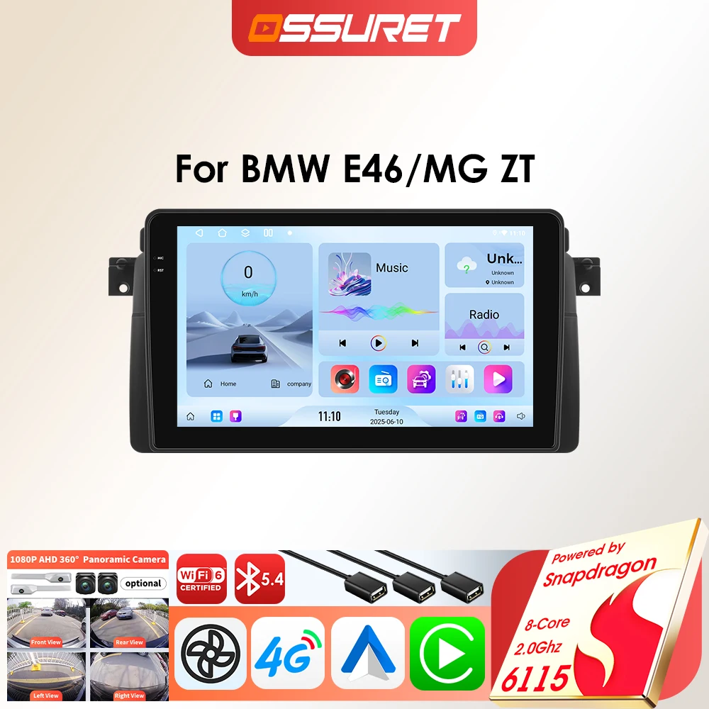 Image of OSSURET 6115 Android Autoradio für BMW 3 E46 M3 1999-2006 Kabelloses Carplay Android Auto Multimedia 2Din 8-Kern ADAS Stereo GPS