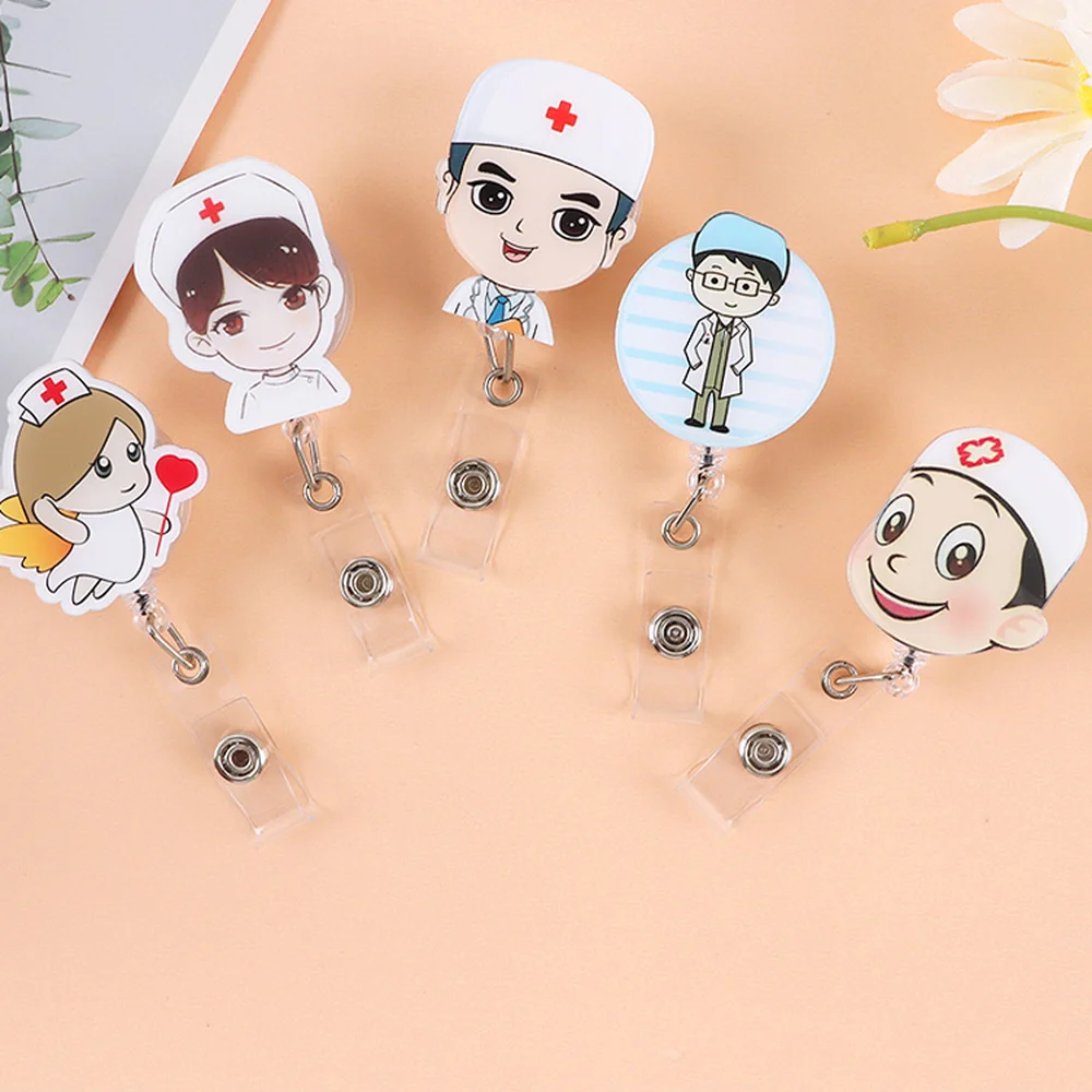 Kawaii Medical Workers ID Tag Employee\'s Work Card Cover Case Clip Retractable Badge Reel for Nurses Doctors Staff Badge Reel