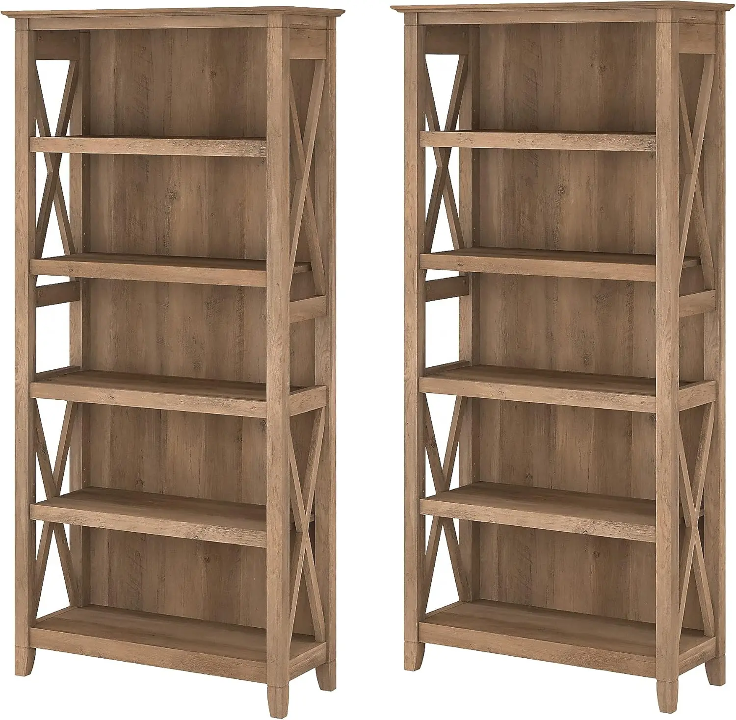 

5 Shelf Bookcase - Set of 2 Tall Bookshelves in Reclaimed Pine Sturdy Display Shelves for Library