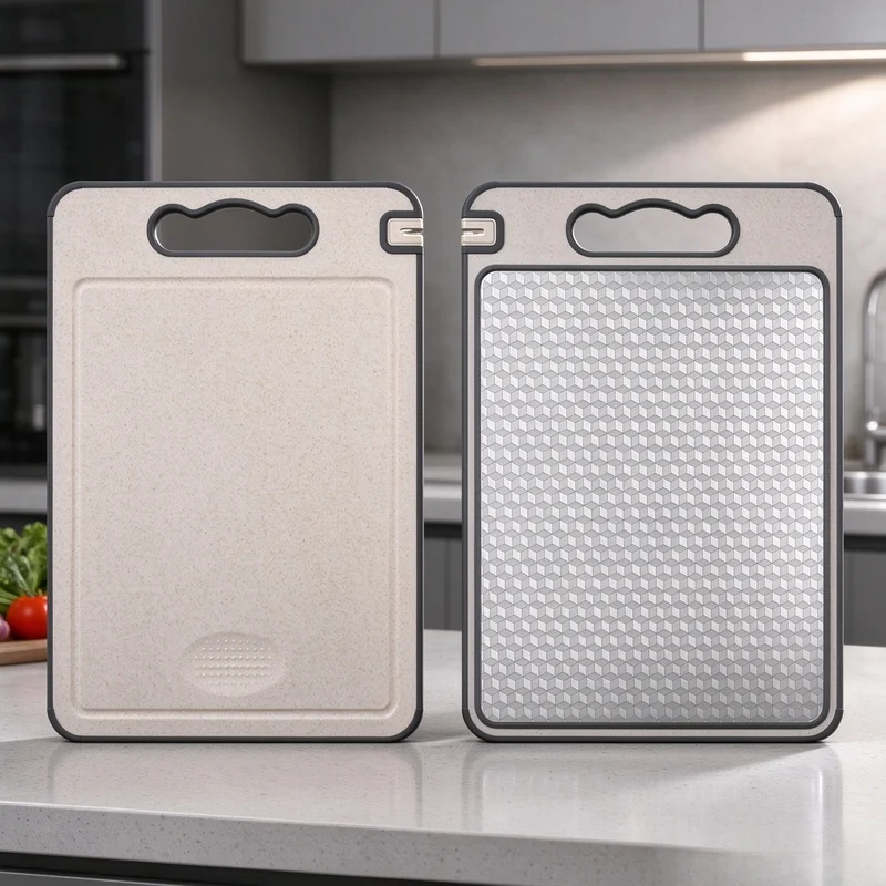 1Pcs 304 Stainless Steel Double Sided Cutting Board, Scratch Resistant Anti-Slip Silicone Edge Kitchen Chopping Board
