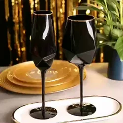 Pure Black Crystal Golden Edge Wine Glass Goblet Light Luxury Irregular Model Room Special Champagne Cup Whiskey Beer Glasses