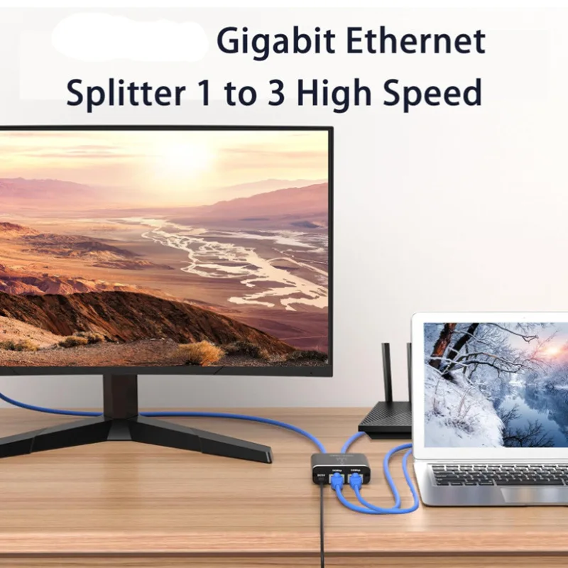 شبكة الفاصل 1000Mbps Hub 1 إلى 2 RJ45 محول جيجابت محول الإنترنت إيثرنت 8P8C فك التشفير موسع التوصيل تمديد #3