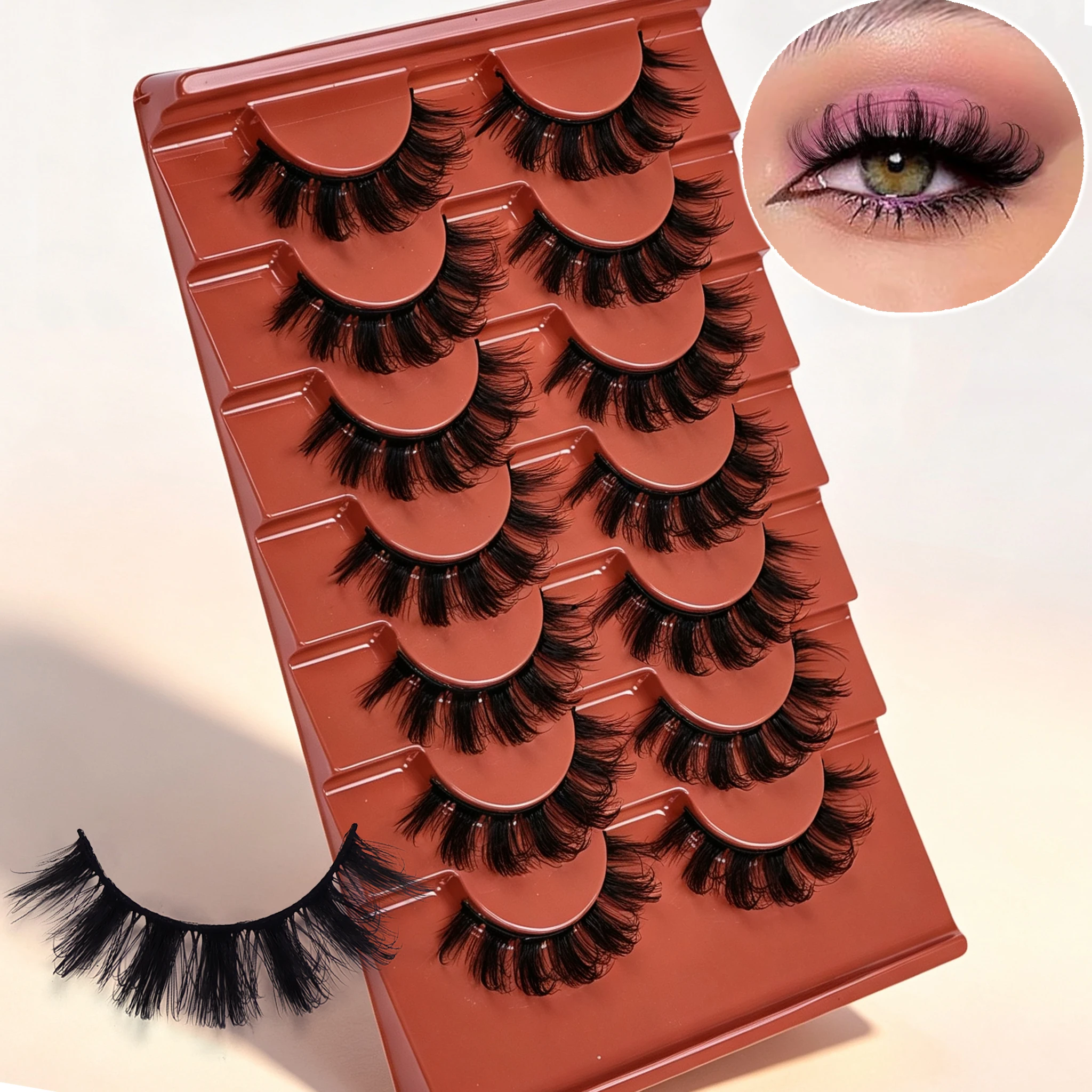 7 Pairs Fluffy False Eyelashes Thick Volume Curly Fake Lashes Reusable Soft Eye Lashes for Daily Party Eye Makeup