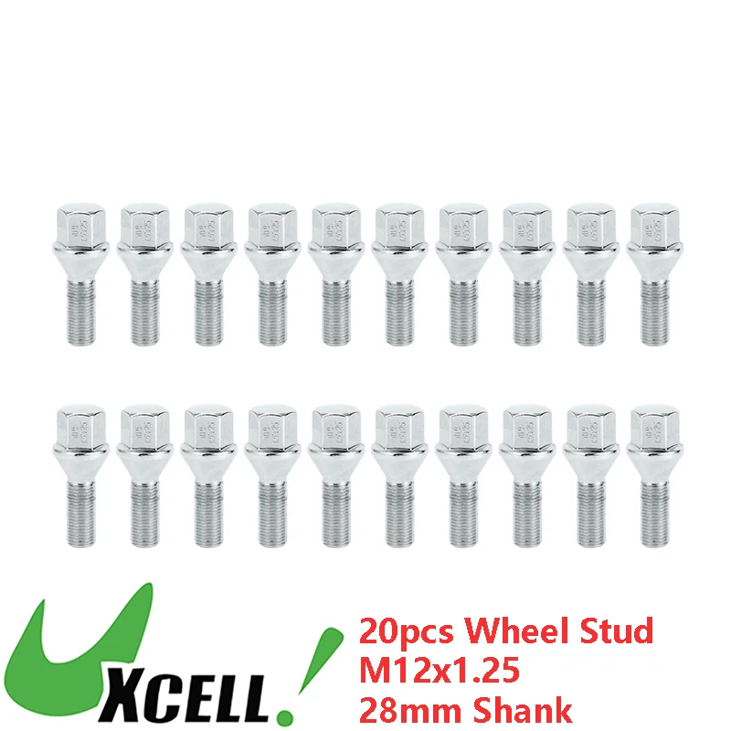 UXCELL 20 Pcs M12x1.25 Conical Seat Wheel Lug Bolt Studs 28mm Shank for Peugeot 1007 for Peugeot 2008 for Peugeot 306 Break