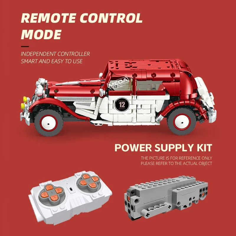 RC/APP テクニカルビルディングブロックヴィンテージカー MOC レッドダイナミックバージョンクラシックカーレンガモデルハイテク組み立て玩具ギフト