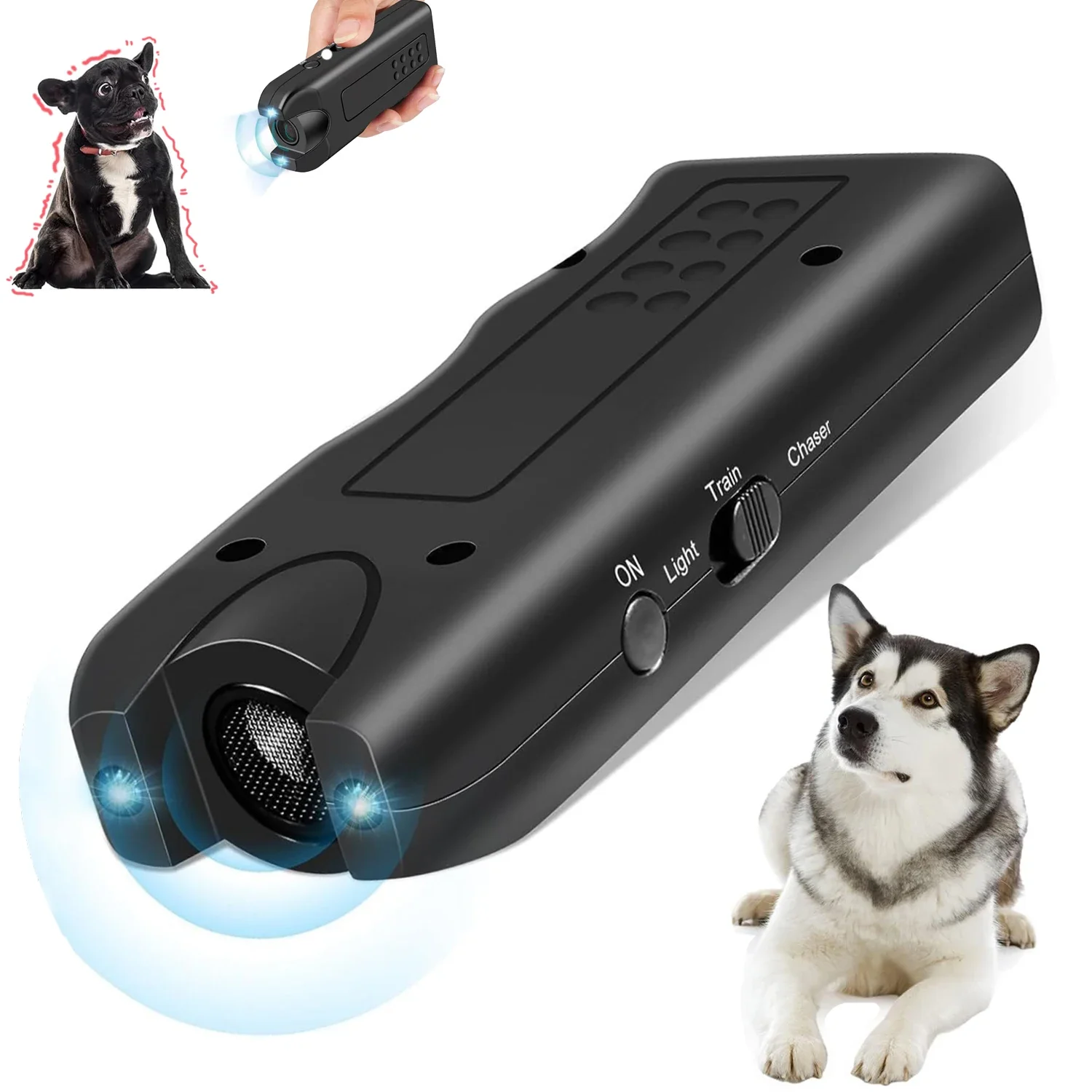 Repelente ultrasónico portátil para perros, dispositivo de entrenamiento para mascotas, disuasivo de animales al aire libre con luz LED para dejar de ladrar y dejar de ver