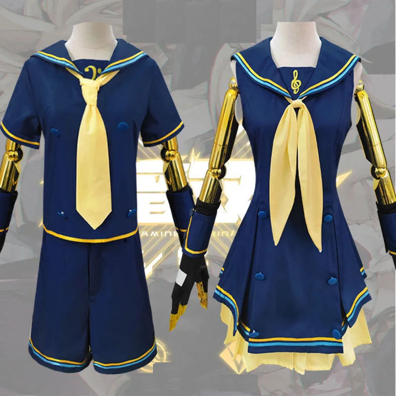 

Japanese Anime Rin Len Halloween Uniform Kagamine Len and Rin Cosplay Complete Costumes Sets Tops+Shorts Women Men