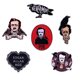 Grande escritor poeta edgar allan poe broche nunca mais corvo corvo broche dia das bruxas estranho gótico horror pino literatura bookworm presente