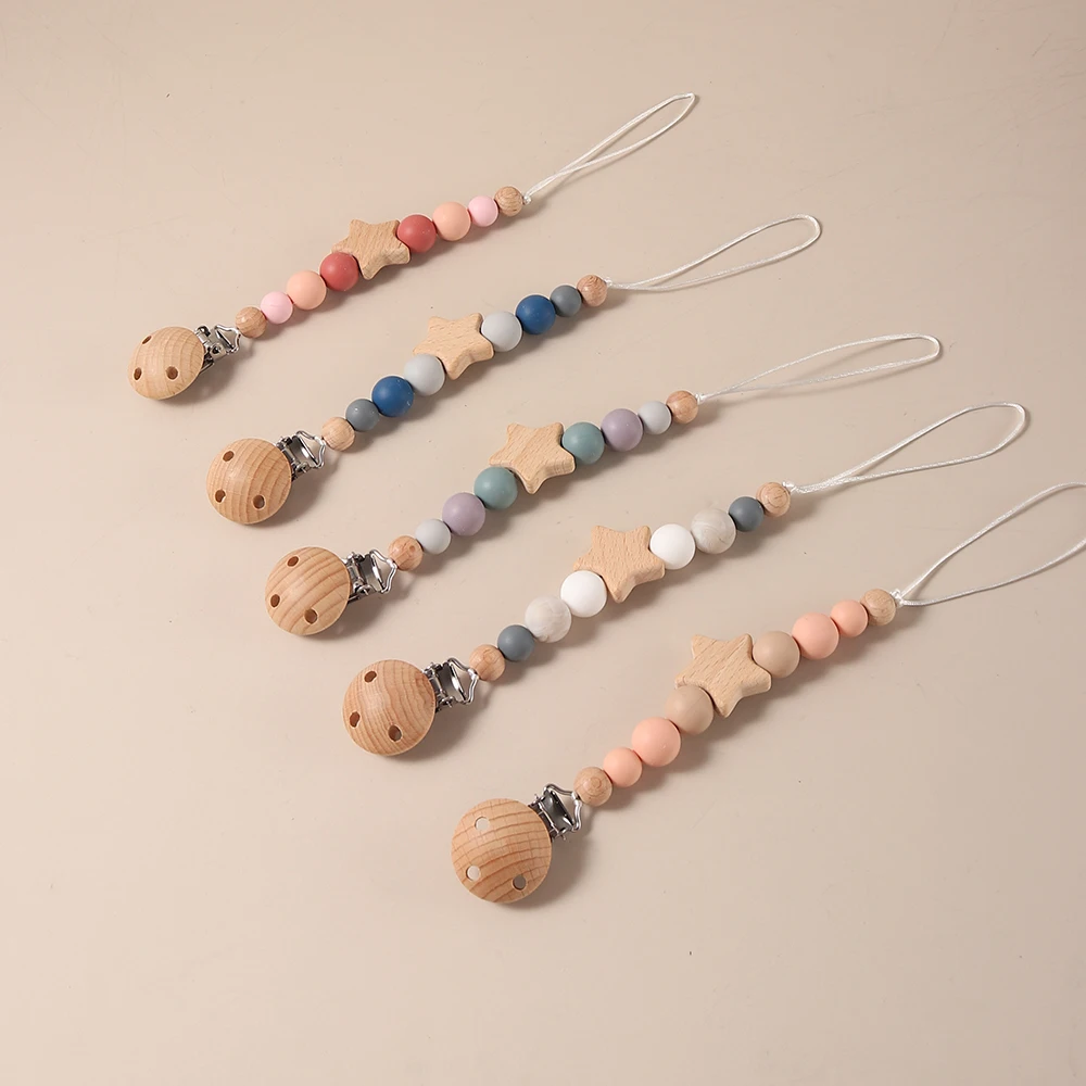Star Pacifier Chain Beaded Pacifier Clip Anti-Lost Soother Holder for Babies Infants & Toddlers