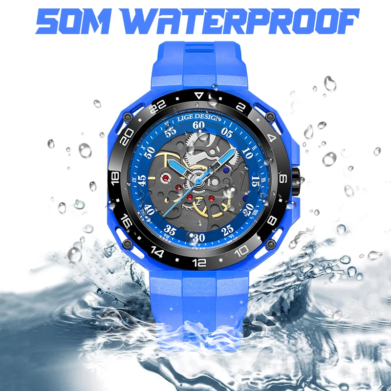 LIGE 新ファッションカジュアルスポーツクォーツマン腕時計クリエイティブミリタリーウォッチ男性用 50 メートル防水シリコーンギア時計腕時計