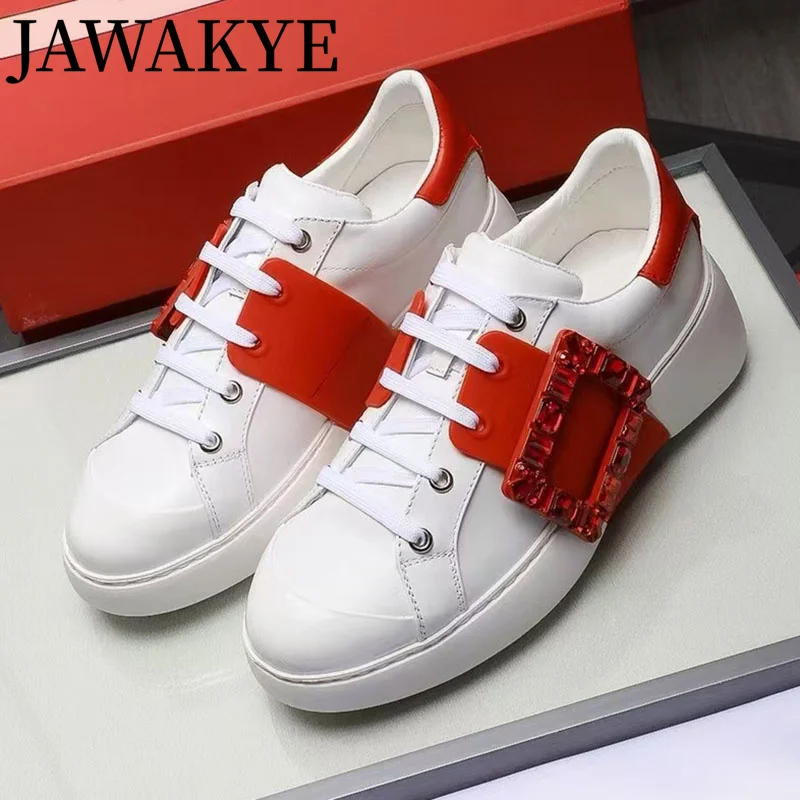 Leather Sneakers Women Trends 2023 Thick Bottom Popular Autumn Lace up Leather Shoes Women\'s shoes Trainers Walking Runner