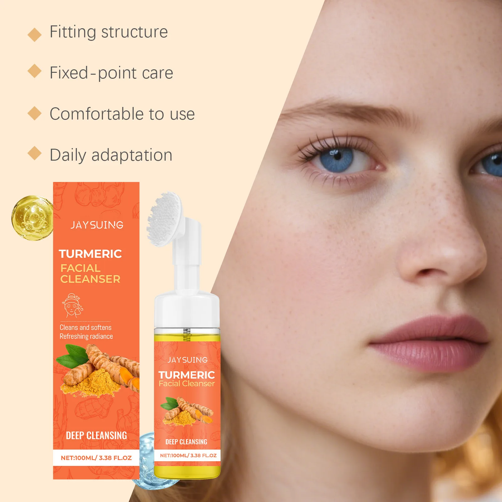 Turmeric Cleansing Mousse Deep Cleaning Prevent Pore Blockage Reduce Acne Relieve Dirt Refreshing Exfoliating Facial Cleanser view 3