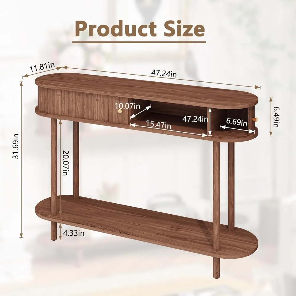 Modern Entryway Table with Wood Tambour Door, Accent Behind Couch Sofa Console with Storage, Fluted Side Table for Hall