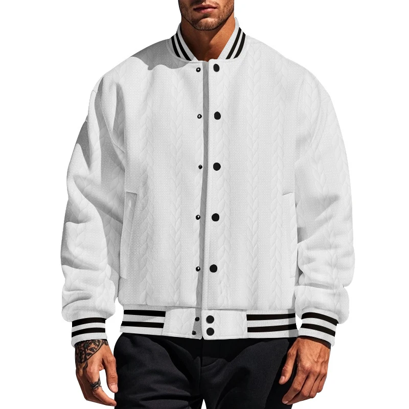 Mens Autumn Winter Long Sleeve Cardigan Jacquard Casual Solid Color Simple Sport Button Pocket Baseball Jacket Coat Clothes Tops