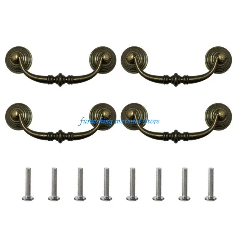 Y5GD Set of 4 Antique Bronze Drop Bail Pulls for Dressers and Home Furniture