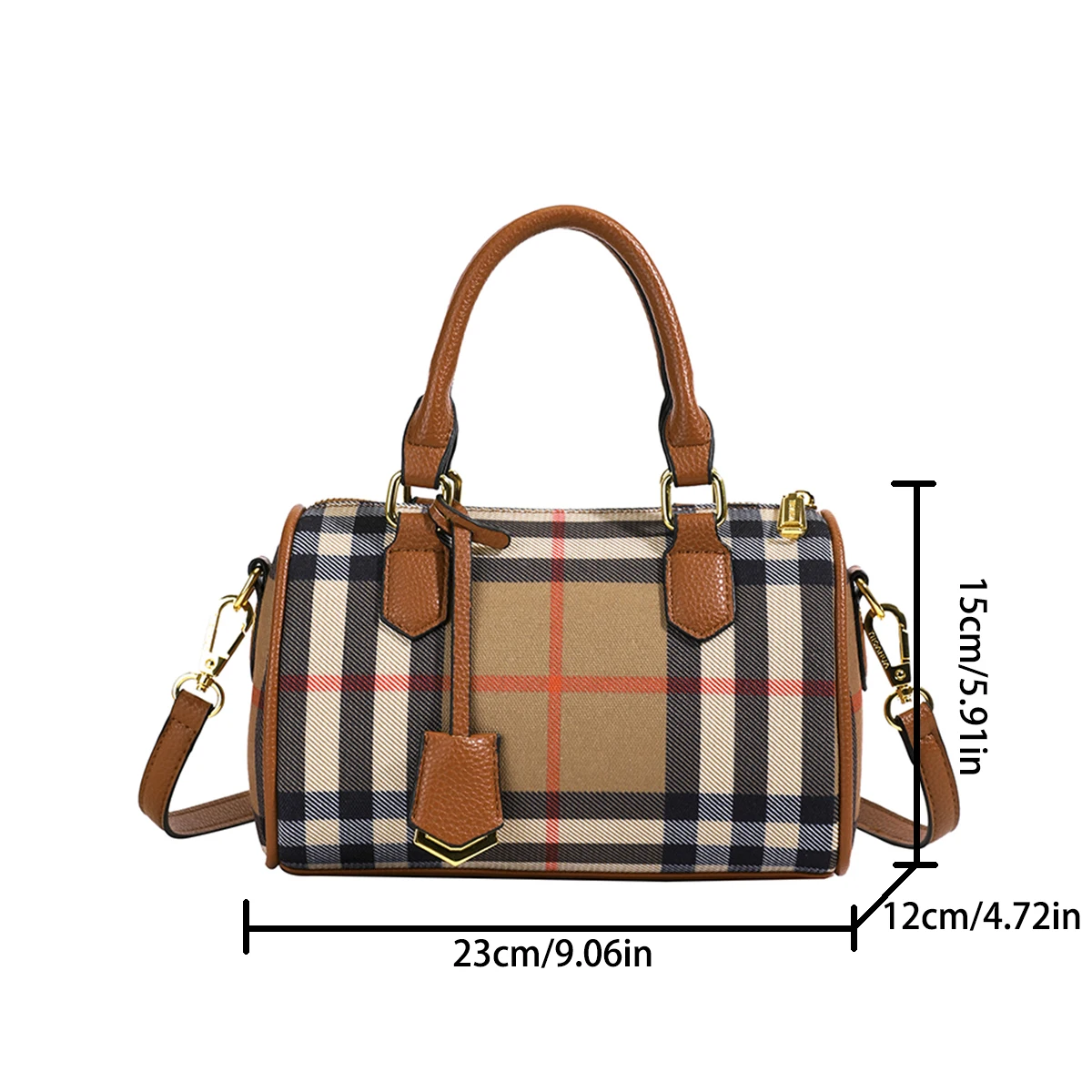 Large Capacity Classic Stripe Plaid Pattern Shoulder Bag PU Crossbody Tote with Adjustable Strap Zip Closure for Daily Use view 2