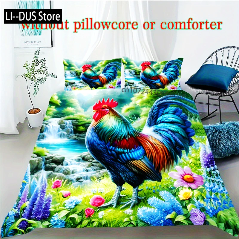 2/3D Digital Dream Catcher Rooster Duvet Cover Set Soft, Comfortable, Breathable-Bedroom Guest Room Decor - Student Dormitory